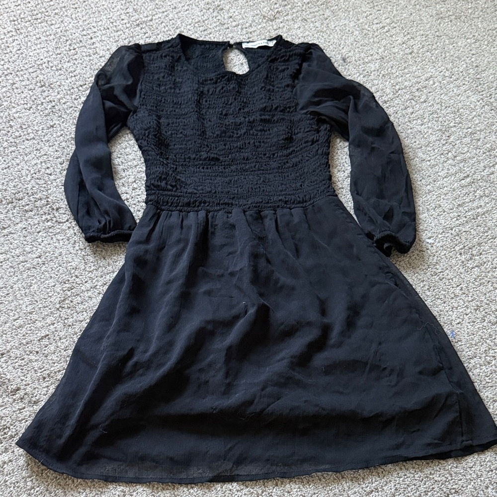 Abercrombie & Fitch Black Smocked Top with Sheer Sleeves